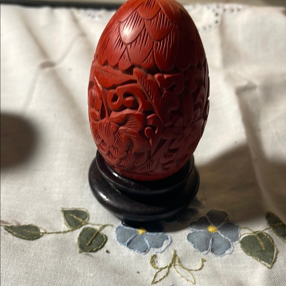 Intricately Carved Red Decorative Egg